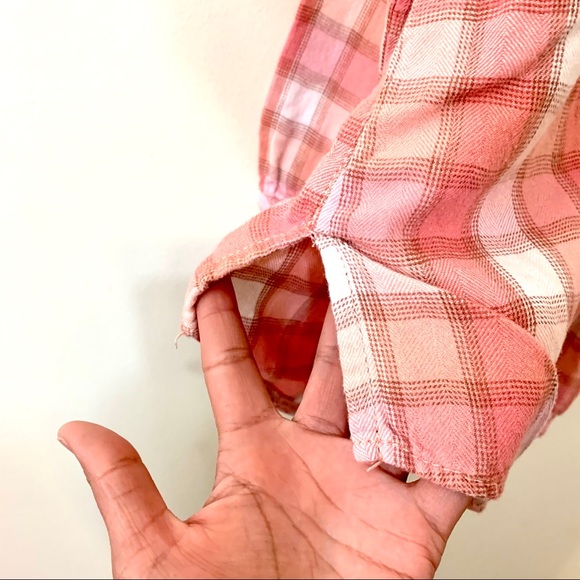 Sonoma Plaid Shirt/Blouse Peach-Orange/White 1X - Picture 6 of 8